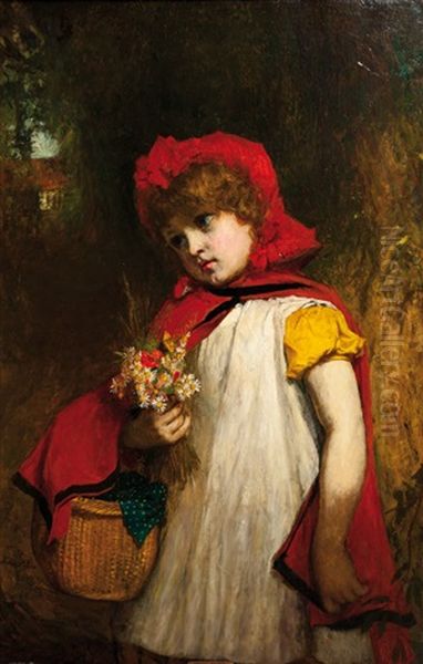 Little Girl In Red Cape Oil Painting by John Burr