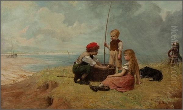 Children With The Catch Oil Painting by John Burr