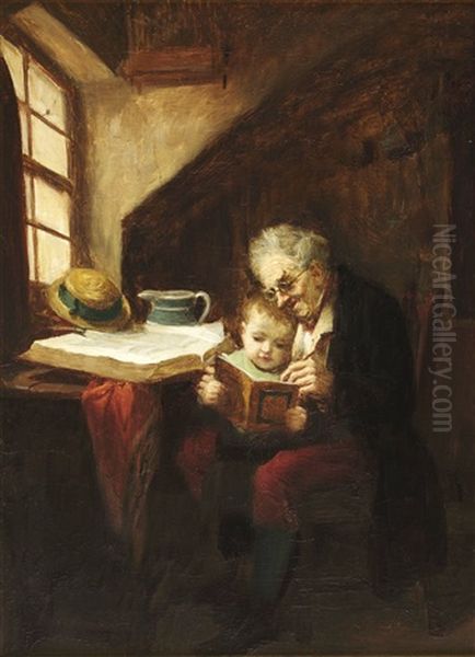 The Reading Lesson Oil Painting by John Burr