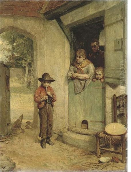 A Wandering Minstrel Oil Painting by John Burr