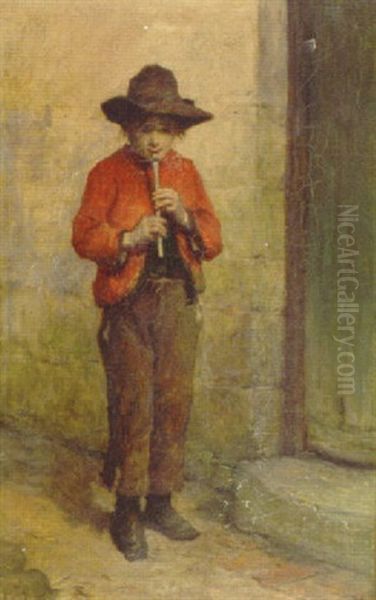 A Young Piper Oil Painting by John Burr