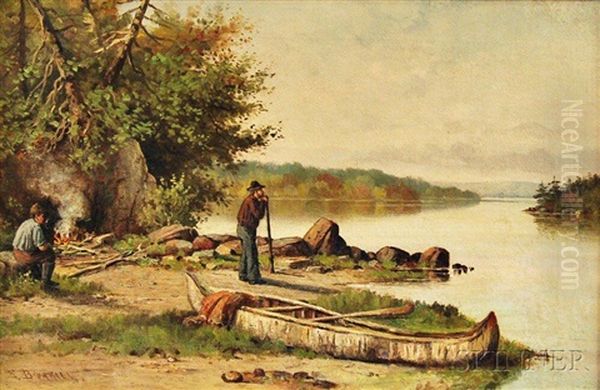 Sportsmen On A Maine River Oil Painting by Edward Burrill