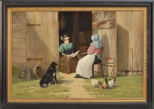 Barnyard Conversation Oil Painting by Edward Burrill