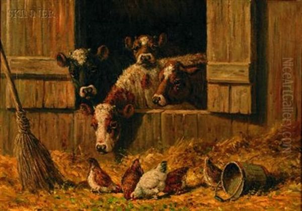 In The Barnyard Oil Painting by Edward Burrill