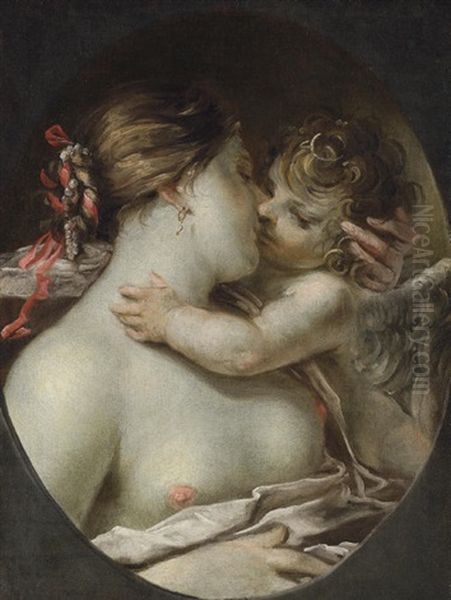 Venus Embracing Cupid Oil Painting by Giovanni Antonio Burrini