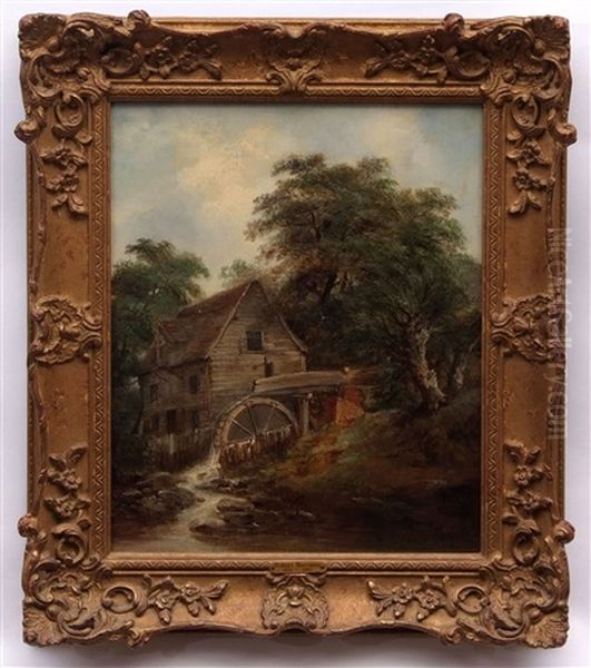 Wooded Landscape With Watermill Oil Painting by Robert Burrows