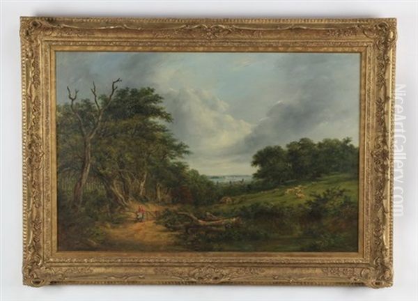 Landscape Of A Country Scene Near Gainsborough Oil Painting by Robert Burrows