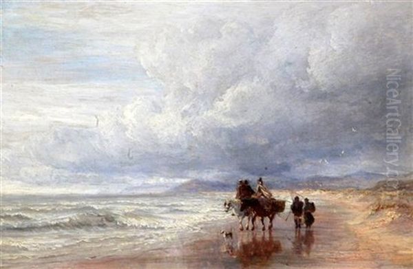 Seaweed Gatherers Along The Shore Oil Painting by Charles Thomas Burt