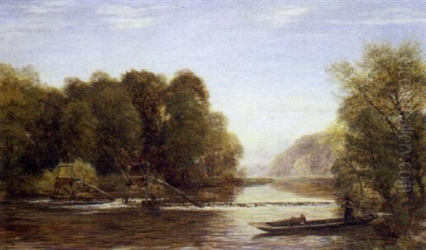 River Landscape Oil Painting by Charles Thomas Burt