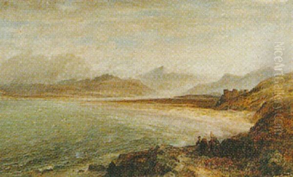 Figures On A Coastal Path Near Harlech Castle Oil Painting by Charles Thomas Burt