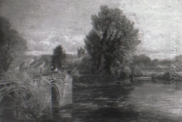 Figures Fishing From A Bridge by Charles Thomas Burt