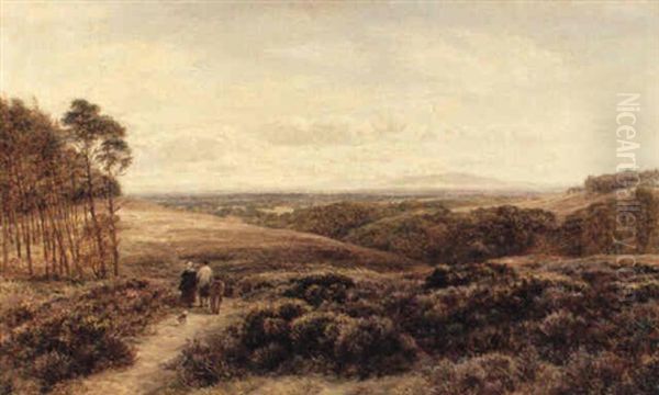 Extensive Landscape With Figures Following A Path Oil Painting by Charles Thomas Burt