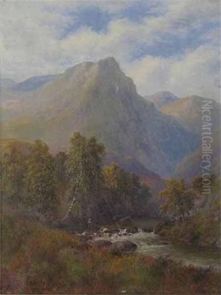 Mountainous River Landscape In North Wales (+ Another; Pair) Oil Painting by Alice Mary Burton