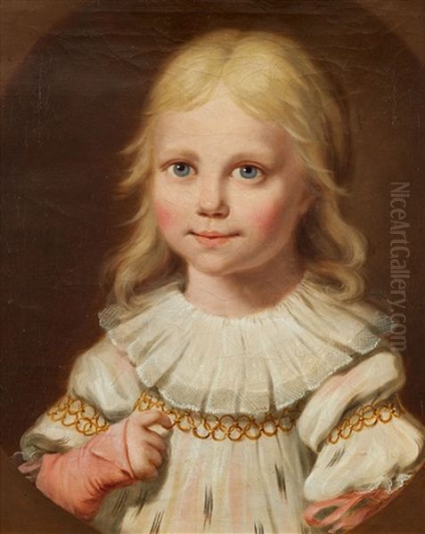 Portrait Of Charlotte Catherine Jacobine Leonhard As A Child (+ 2 Others; 3 Works) Oil Painting by Friedrich Bury