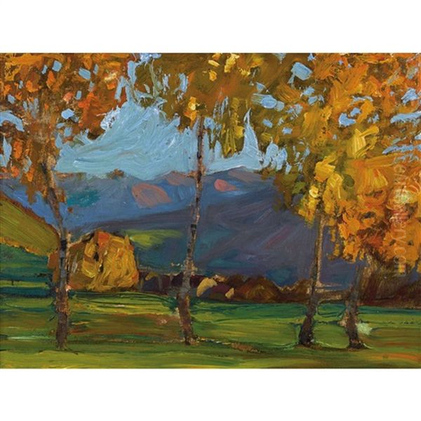 Sorengo In Autunno Oil Painting by Ettore Burzi