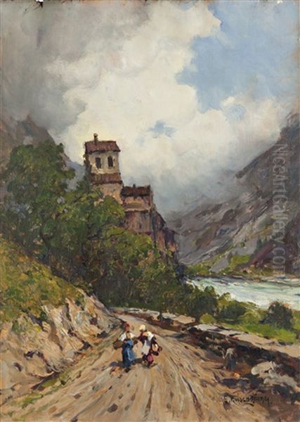 Paesaggio Fluviale Con Figure Oil Painting by Giuseppe Buscaglione