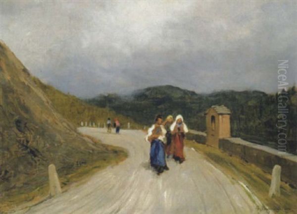 Spaziergangerin Auf Einem Hohenweg Oil Painting by Giuseppe Buscaglione