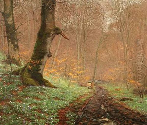 Early Spring Day In A Forest Oil Painting by Peter Johan Valdemar Busch