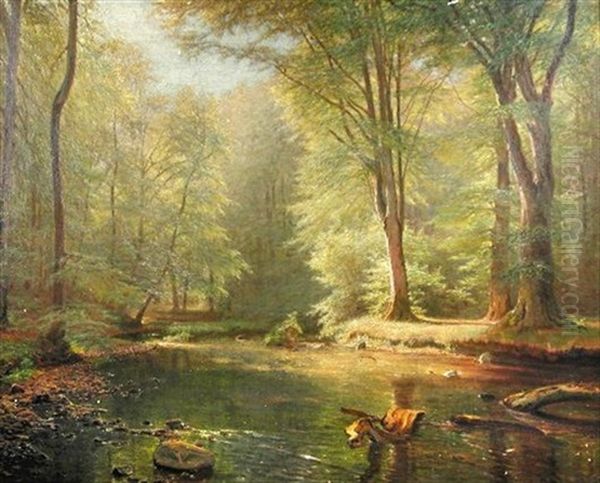 Landscape With Woodland Stream Oil Painting by Peter Johan Valdemar Busch