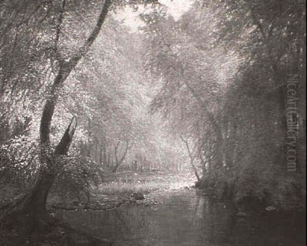 Sunlit Forest Stream Oil Painting by Peter Johan Valdemar Busch