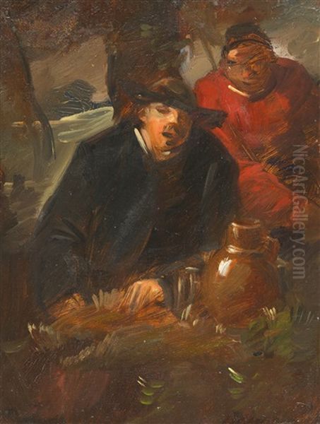 Halbfiguren Zweier Kumpane Im Freien Oil Painting by Wilhelm Busch