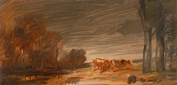 Landscape With Two Cows Oil Painting by Wilhelm Busch