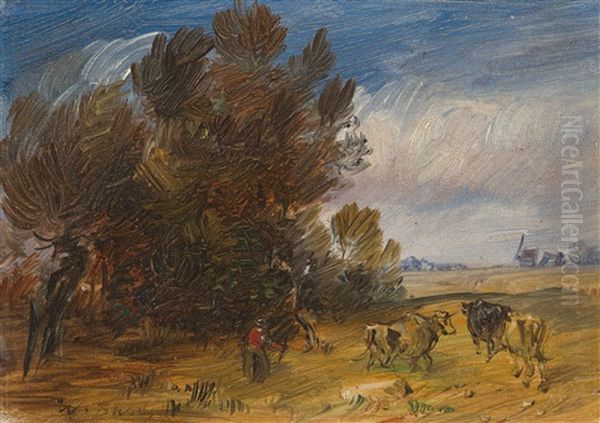 Herbstliche Waldlandschaft Mit Hirte Und Kuhen Oil Painting by Wilhelm Busch