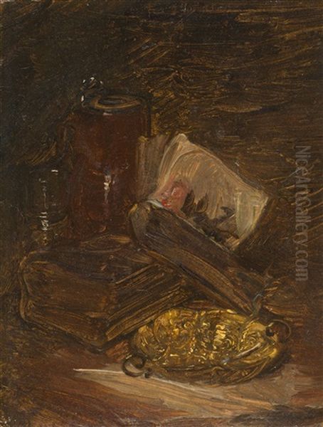 Stillleben Mit Buchern, Krug Und Aschenbecher Oil Painting by Wilhelm Busch