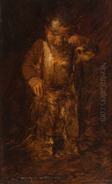 A Crying Boy Oil Painting by Wilhelm Busch