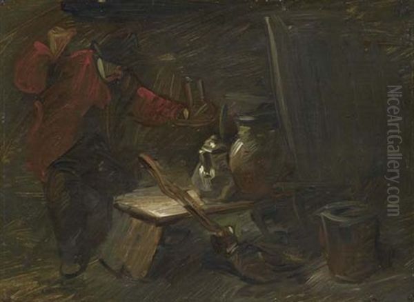 Der Kellermeister Bei Kerzenlicht Oil Painting by Wilhelm Busch