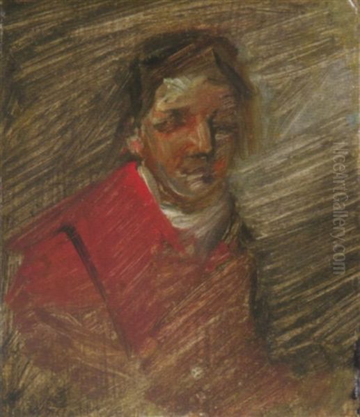 Brustbild Einer Mannlichen Figur In Roter Jacke Oil Painting by Wilhelm Busch