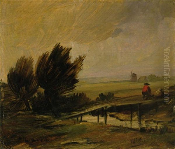 Landschaft Mit Bachlauf, Brucke Und Muhle Oil Painting by Wilhelm Busch