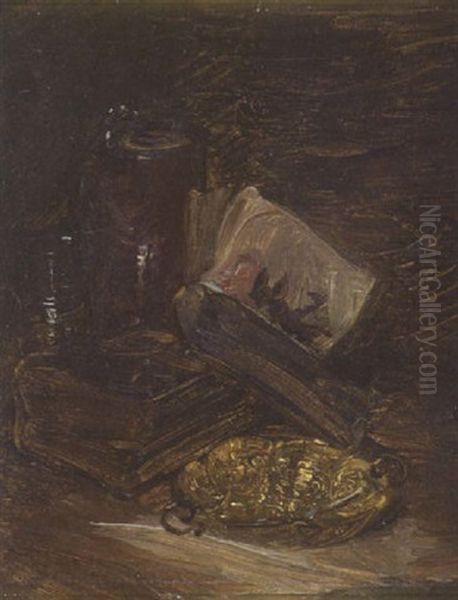 Stillleben Mit Buchern, Krug Und Aschenbecher Oil Painting by Wilhelm Busch