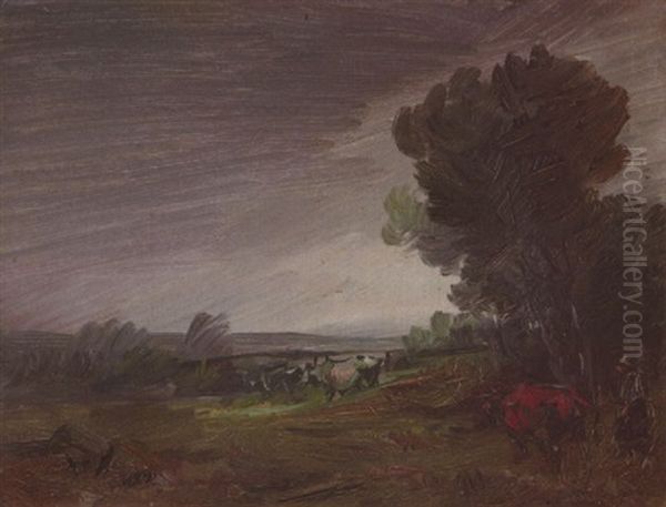 Regenlandschaft Mit Baumen Und Kuhen Oil Painting by Wilhelm Busch