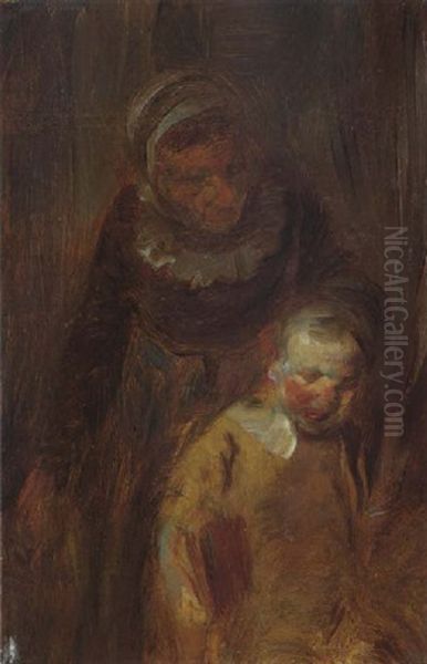 Frau Einen Jungen Am Ohr Ziehend Oil Painting by Wilhelm Busch