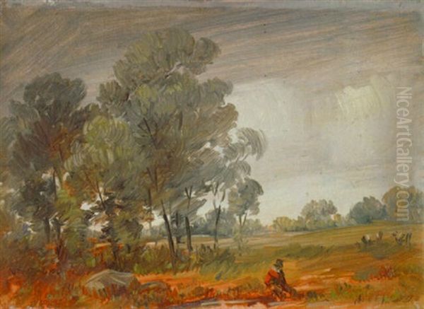 Herbstliche Landschaft Mit Grosser Baumgruppe Oil Painting by Wilhelm Busch