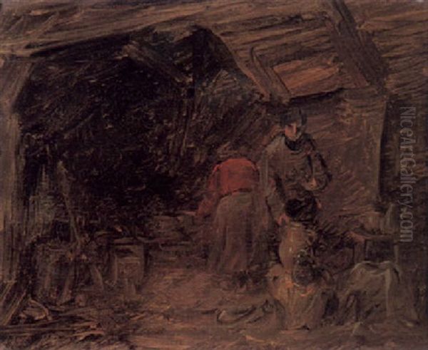 Kuchenraum Mit Einem Bauernpaar Oil Painting by Wilhelm Busch