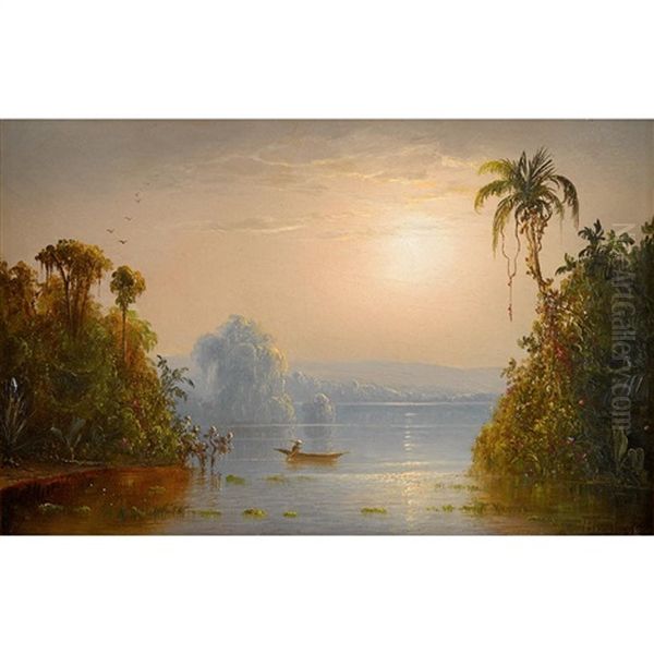 A Tropical Sunset Oil Painting by Norton Bush