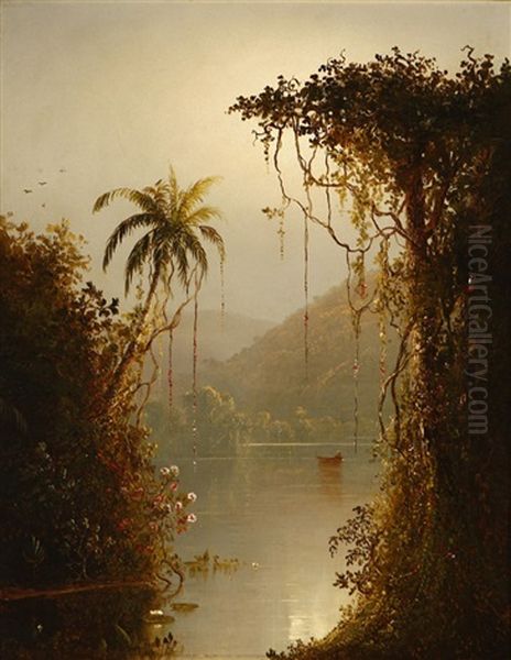 Punt In Tropical Landscape - South America Oil Painting by Norton Bush