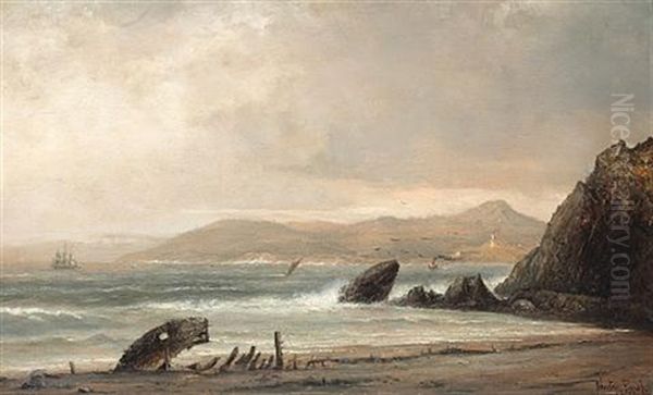 A Rocky Coast With A Lighthouse In The Distance Oil Painting by Norton Bush