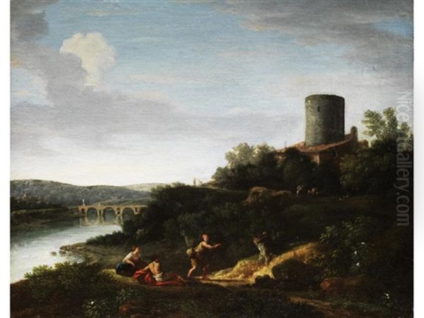 Italienische Ideallandschaft Mit Figurenstaffage Oil Painting by Giovanni Battista Busiri