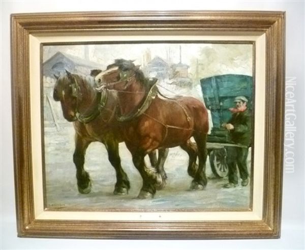 Chevaux De Trait Au Travail Oil Painting by Constant (Eugene) de Busschere