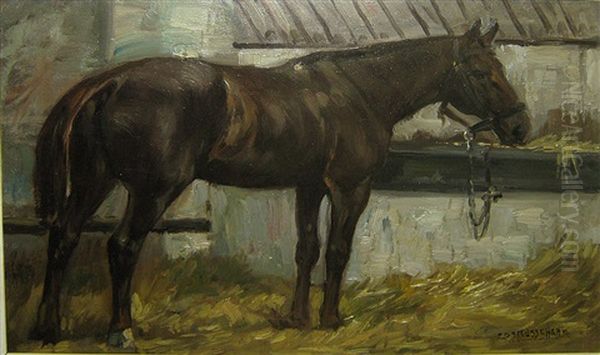 Paard In De Stal Oil Painting by Constant (Eugene) de Busschere