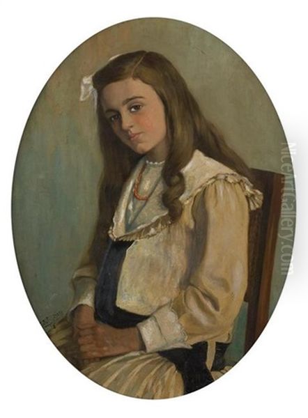 Jeune Fille Au Collier Rouge Oil Painting by Constant (Eugene) de Busschere