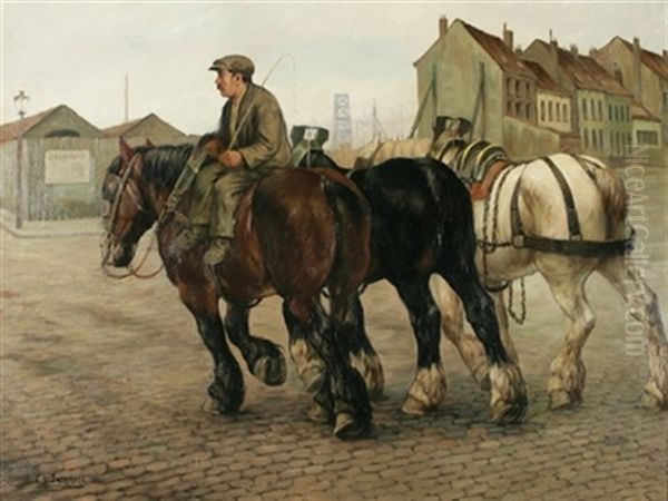 Les Chevaux De Trait Oil Painting by Constant (Eugene) de Busschere