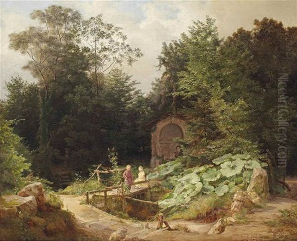 Children Playing In The Garden Of The Artist Oil Painting by Georg Heinrich Busse