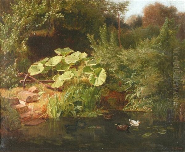 Der Ententeich Im Garten Des Kunstlers Oil Painting by Georg Heinrich Busse