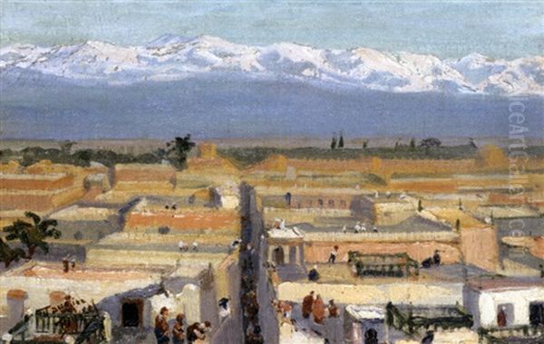 Les Terrasses De Marrakech, Devant L'atlas Oil Painting by Maurice Busset