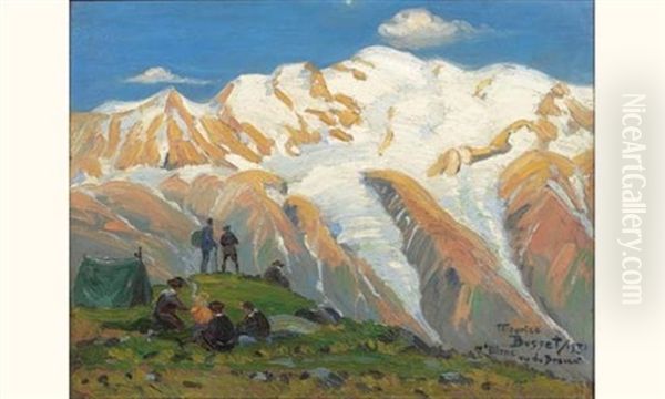 Le Camp De Base Du Mont Blanc Vu Du Brevent Oil Painting by Maurice Busset