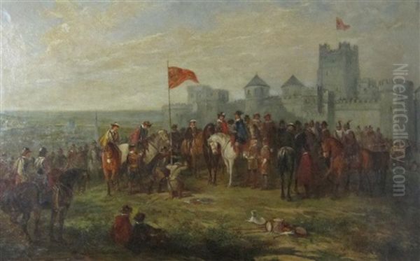 Charles I Rasing His Standard At Nottingham Castle, August 22nd 1643 Oil Painting by Reuben Bussey